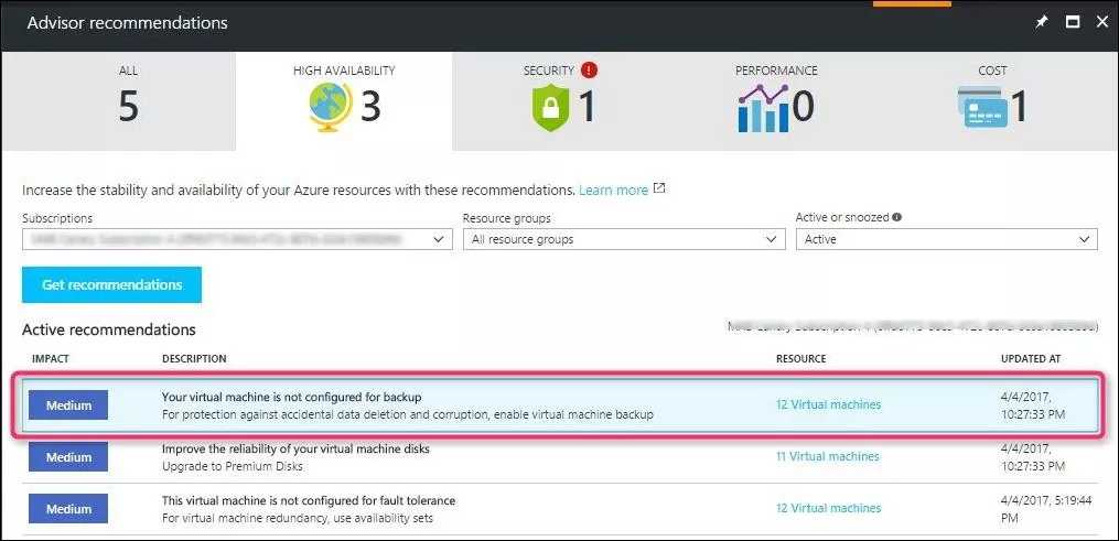 azure advisor in azure backup
