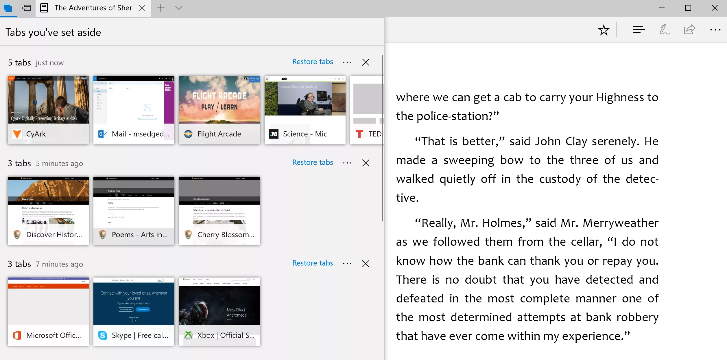 Tab aside in Microsoft Edge