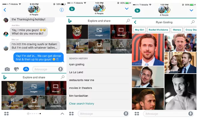Bing iMessage Extension: Share and find