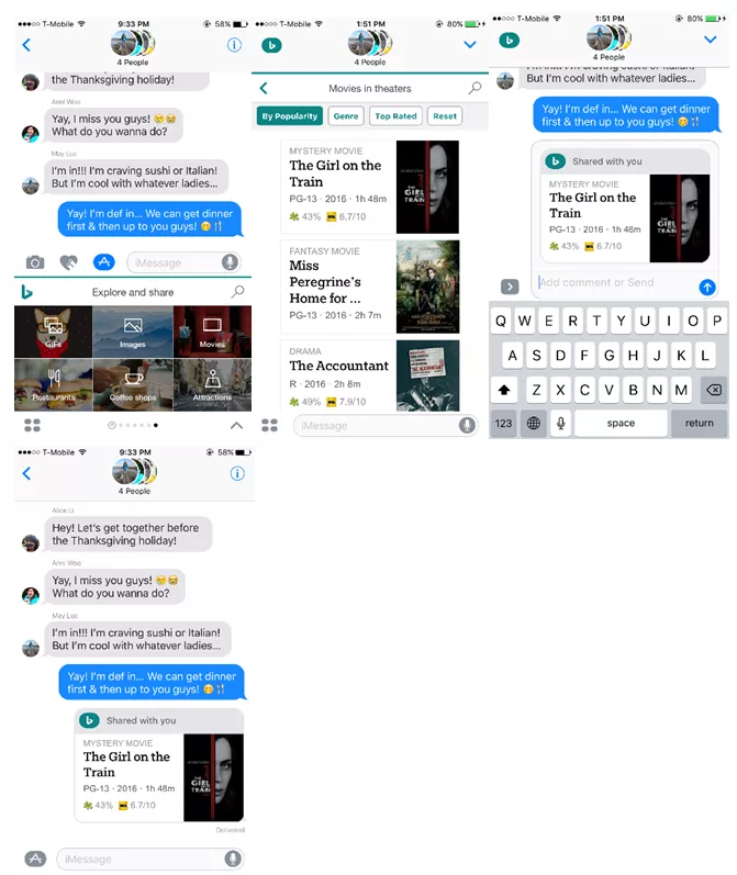 Bing iMessage Extension: Make Group Plans