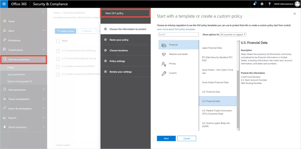Enhanced Office 365 DLP management experience