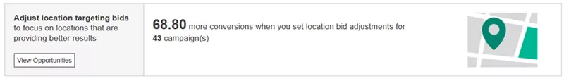 Summary card for location bid adjustment suggestions