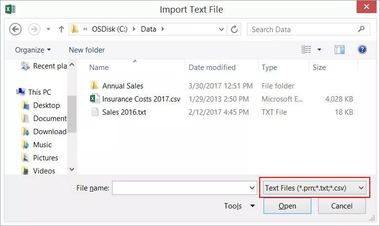 Get & Transform Excel 2016 new file extension