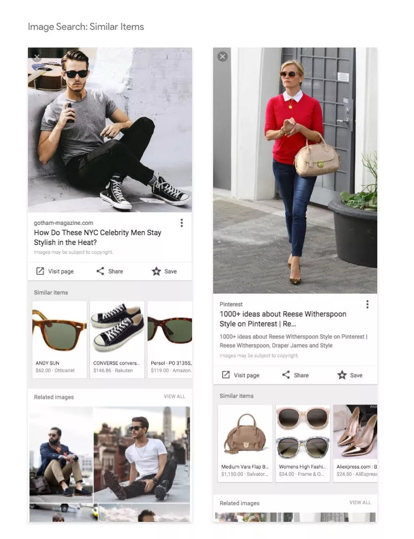 Similiar items on Google image search
