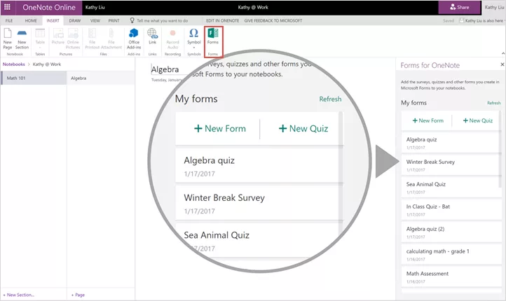 Embed Microsoft Forms in OneNote Online