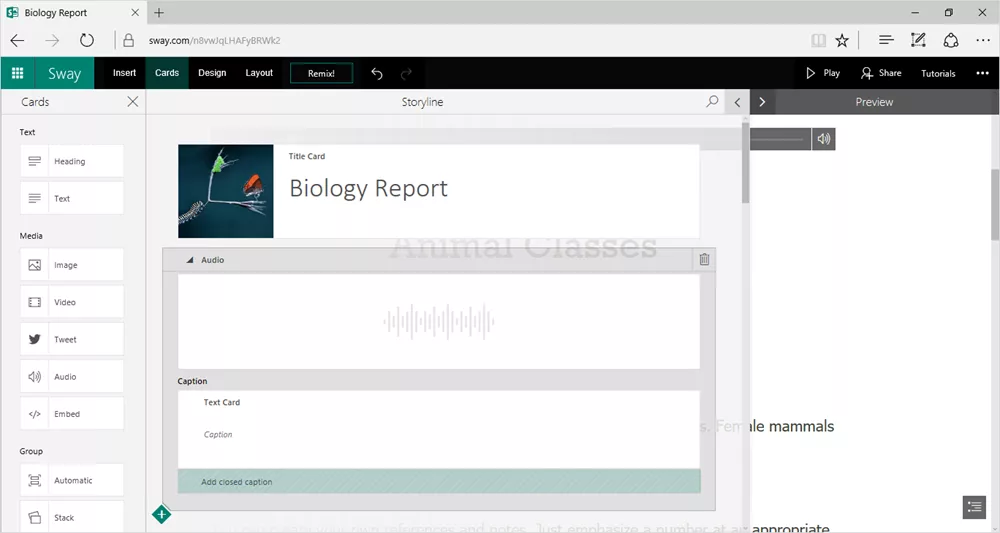 Audio recording in Sways