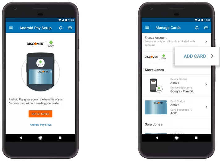 Add card to Android Pay from Discover banking app