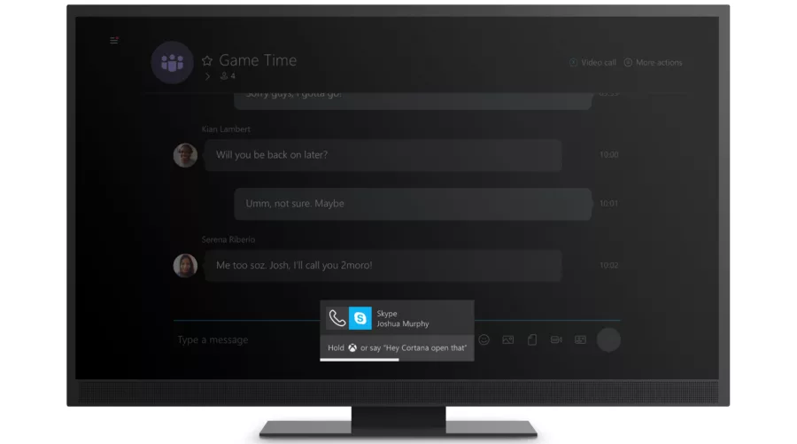 Incoming call on Skype app on Xbox One