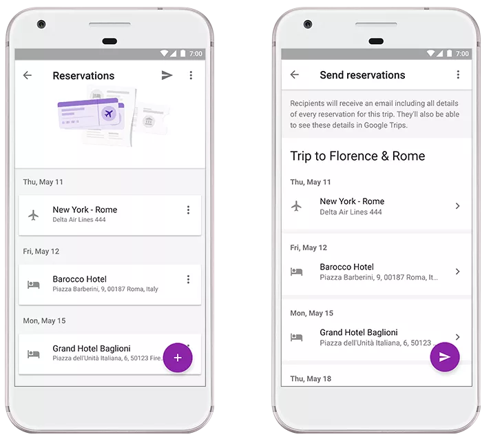 Google Trips: Share and track reservations