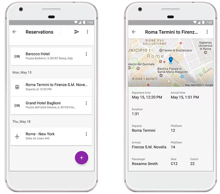 Google Trips: Past and upcoming trains, bus reservations