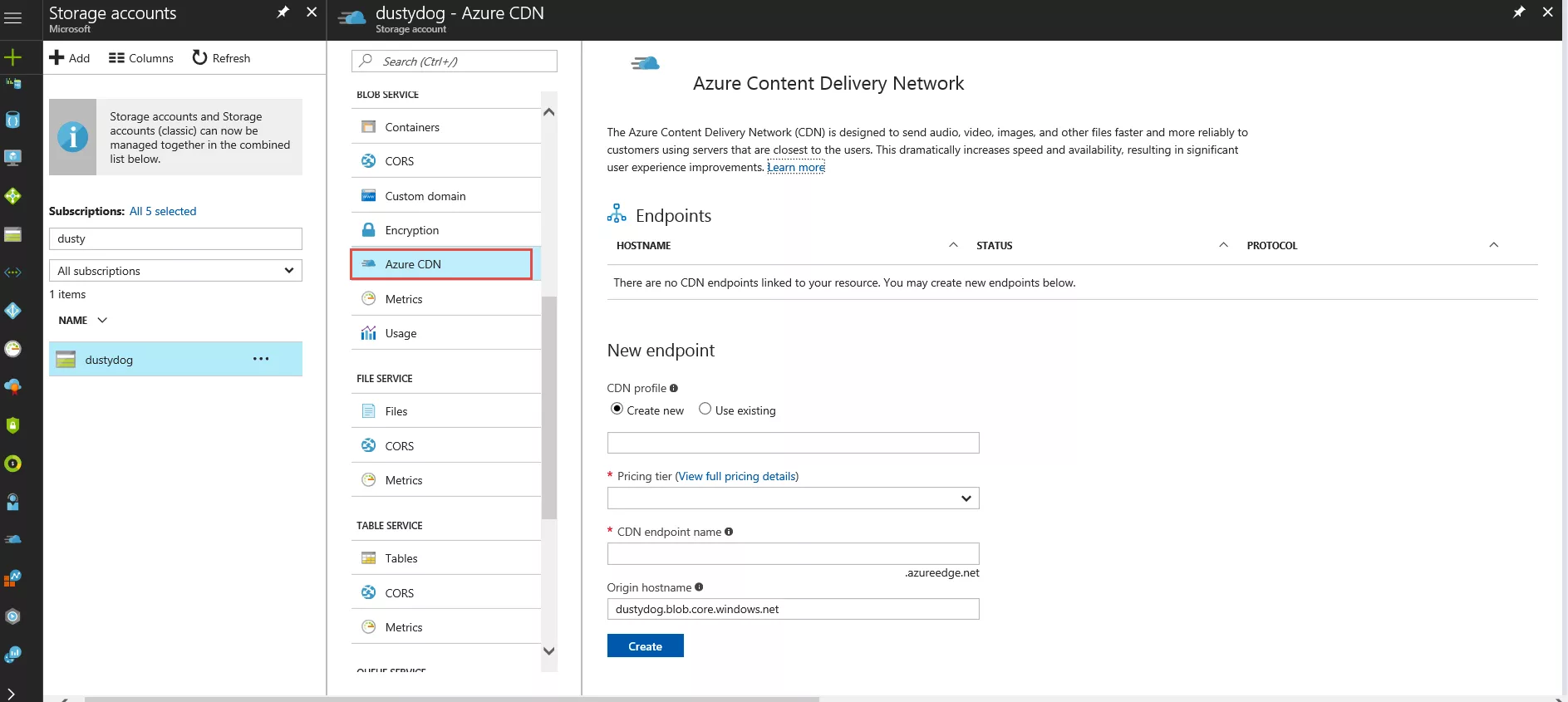 Enabling Azure CDN from Azure web app and storage account portal extension