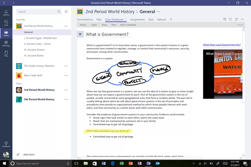 OneNote Class Notebooks right within Microsoft Teams