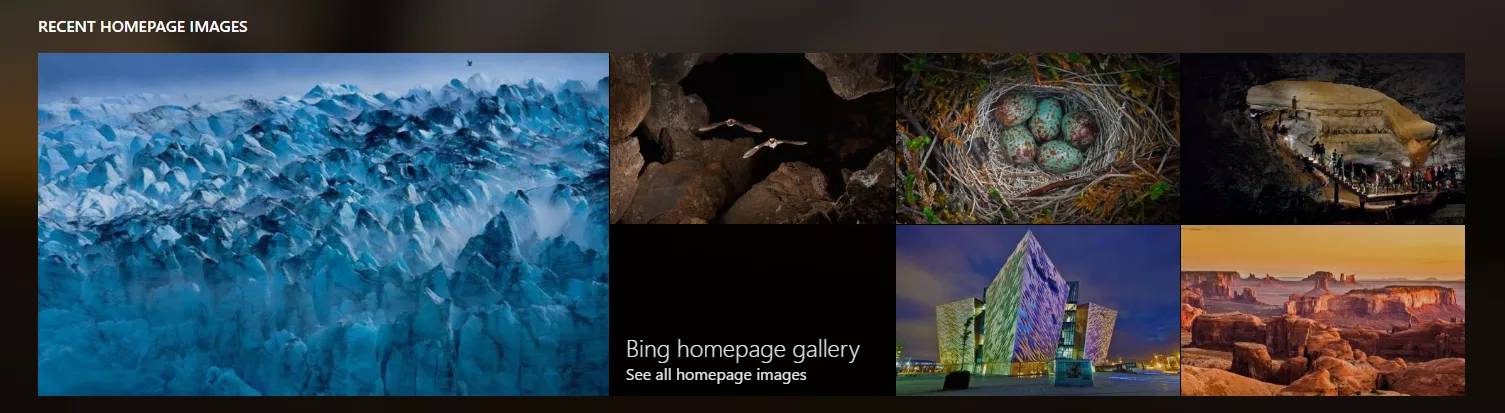 Bing Recent Homepage Image Gallery
