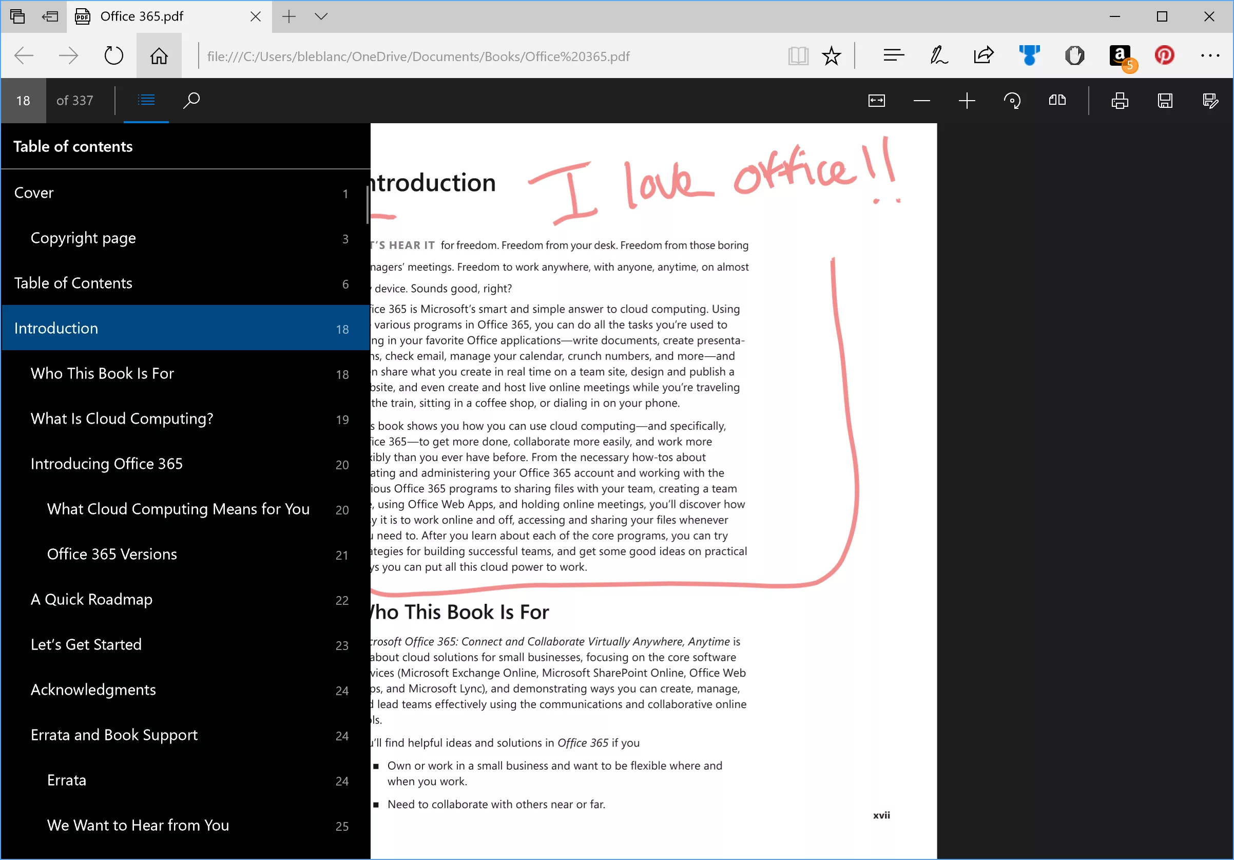 Microsoft Edge ToC navigation