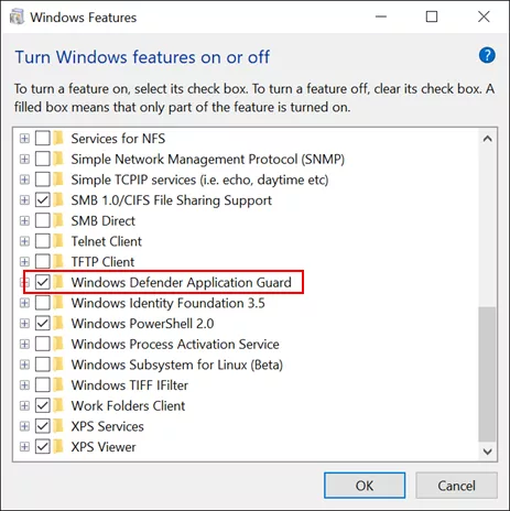 Turn on Windows Defender Application Guard