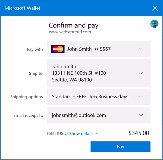 Microsoft Wallet Dialog Box
