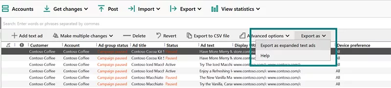 Bing Ads Editor: Export Expanded Text Ads
