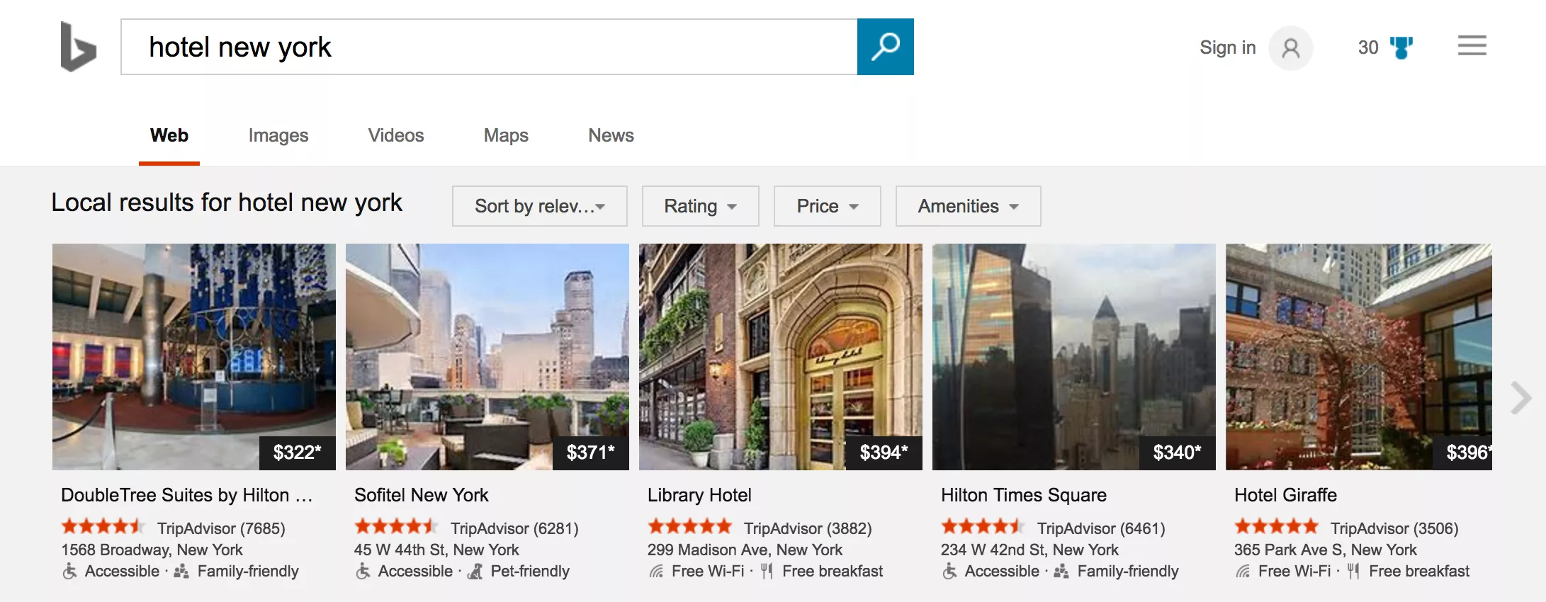 Bing Hotel Search adds new Carousel