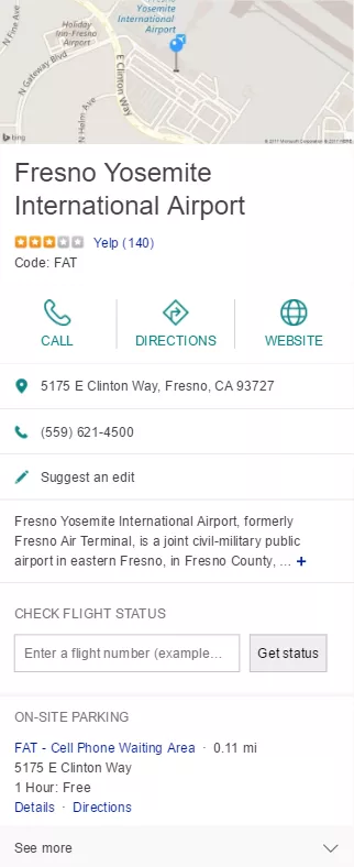 Bing shows Camping options with live directions