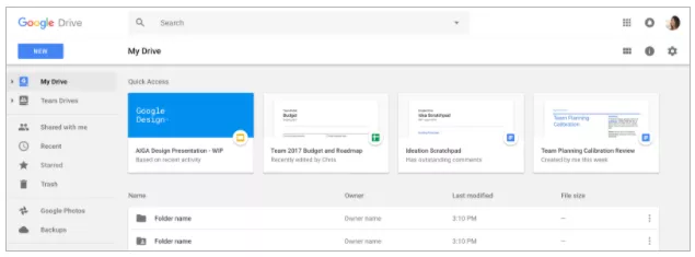 Quick Access in Google Drive now on web