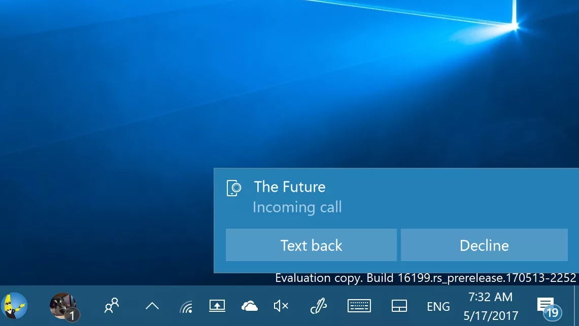 Cortana incoming call notification