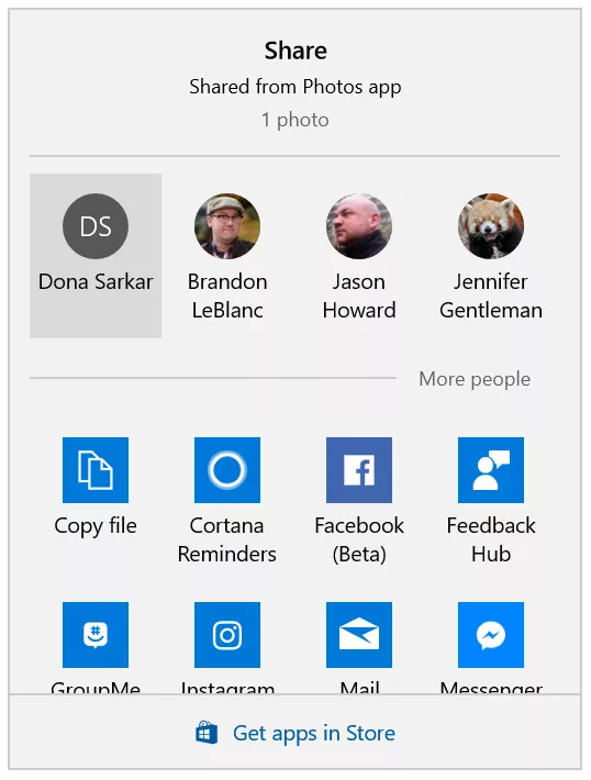 Contacts sharing via drag-drop or share picker