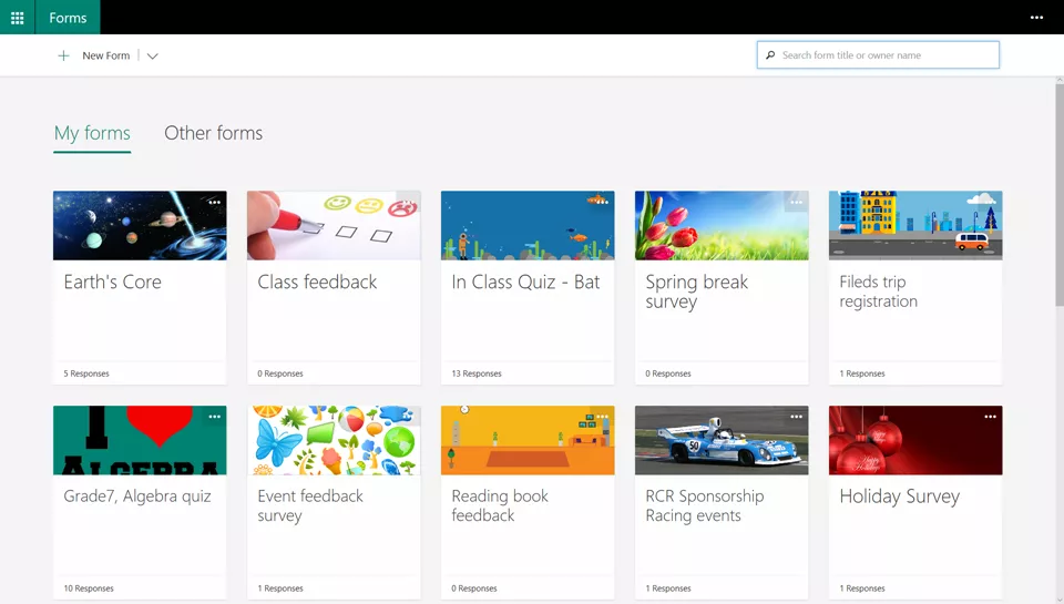 Microsoft Forms Portal with Search