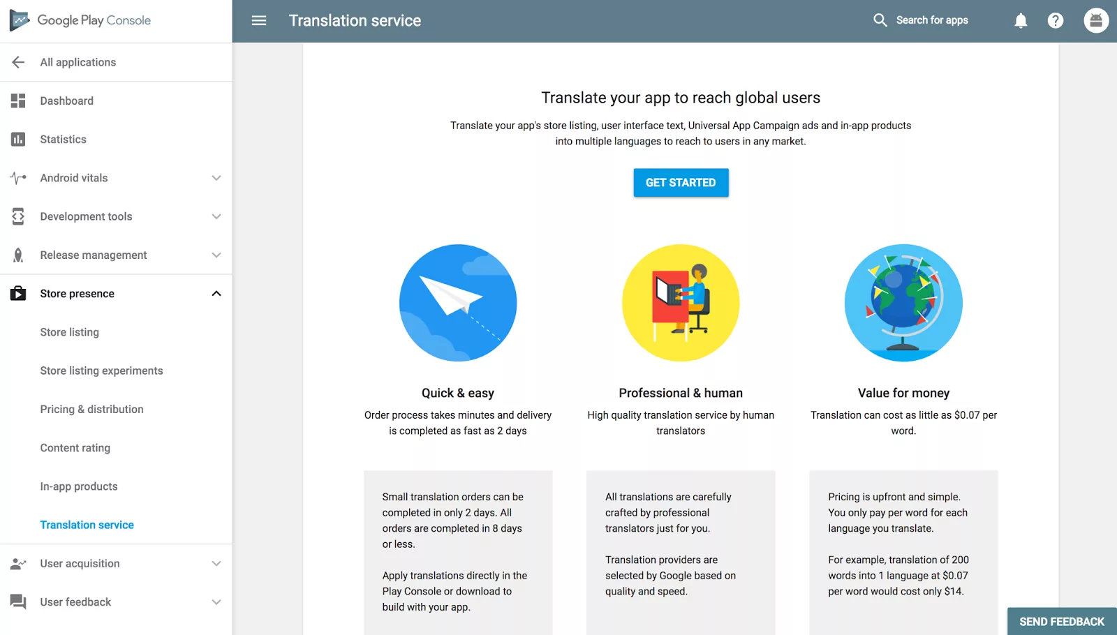 Google Play app translation service