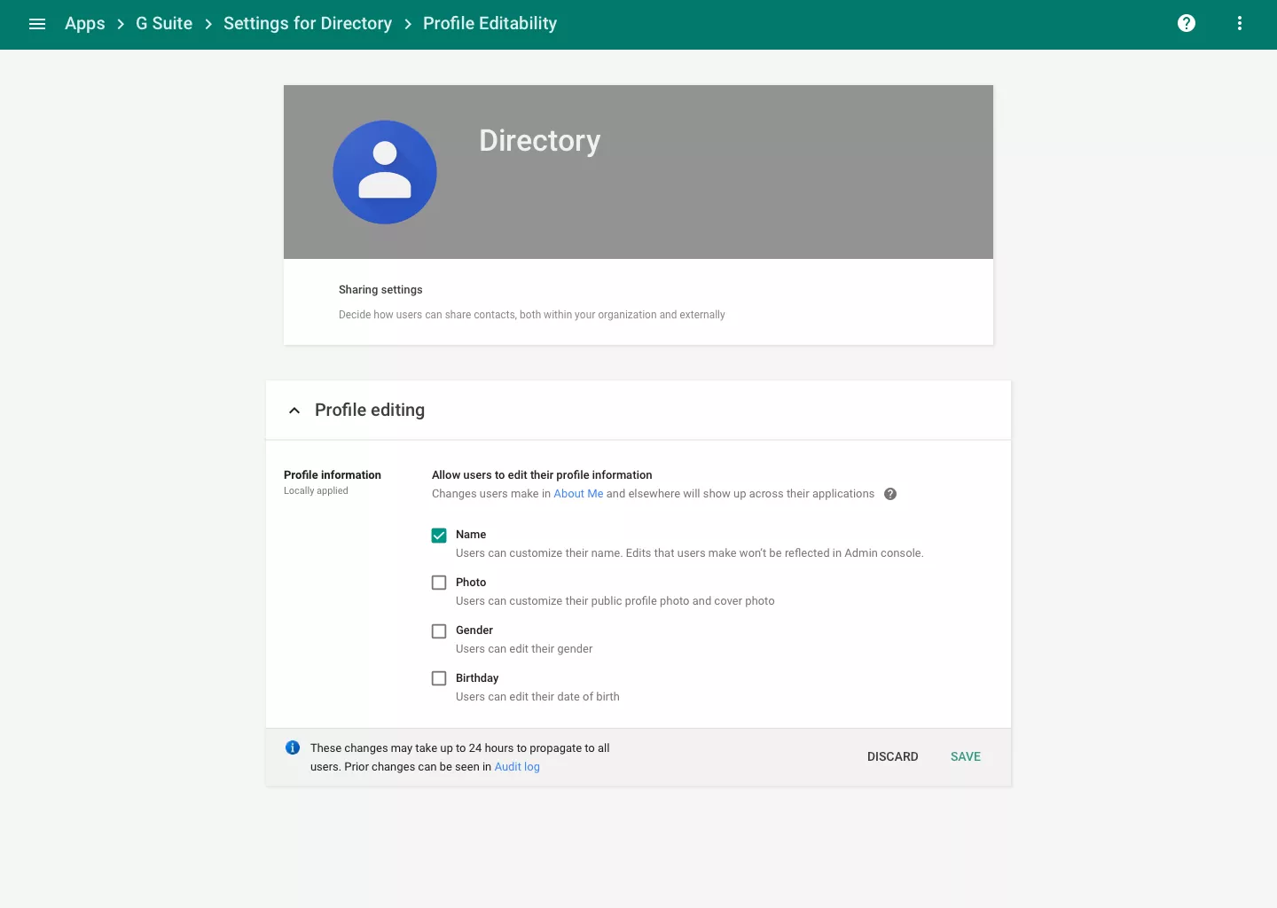 G Suite profile editability