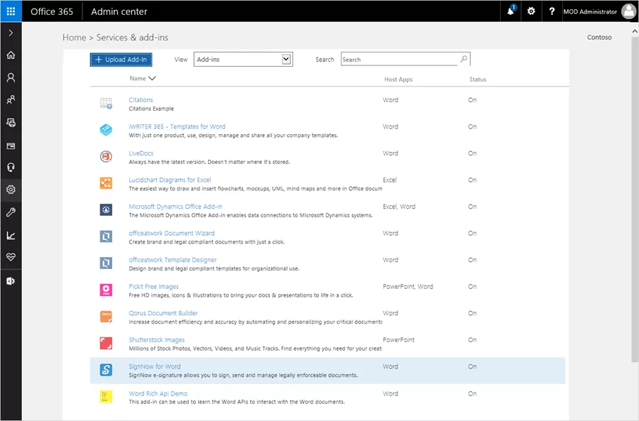 Central deplyment of Office 365 add-ons