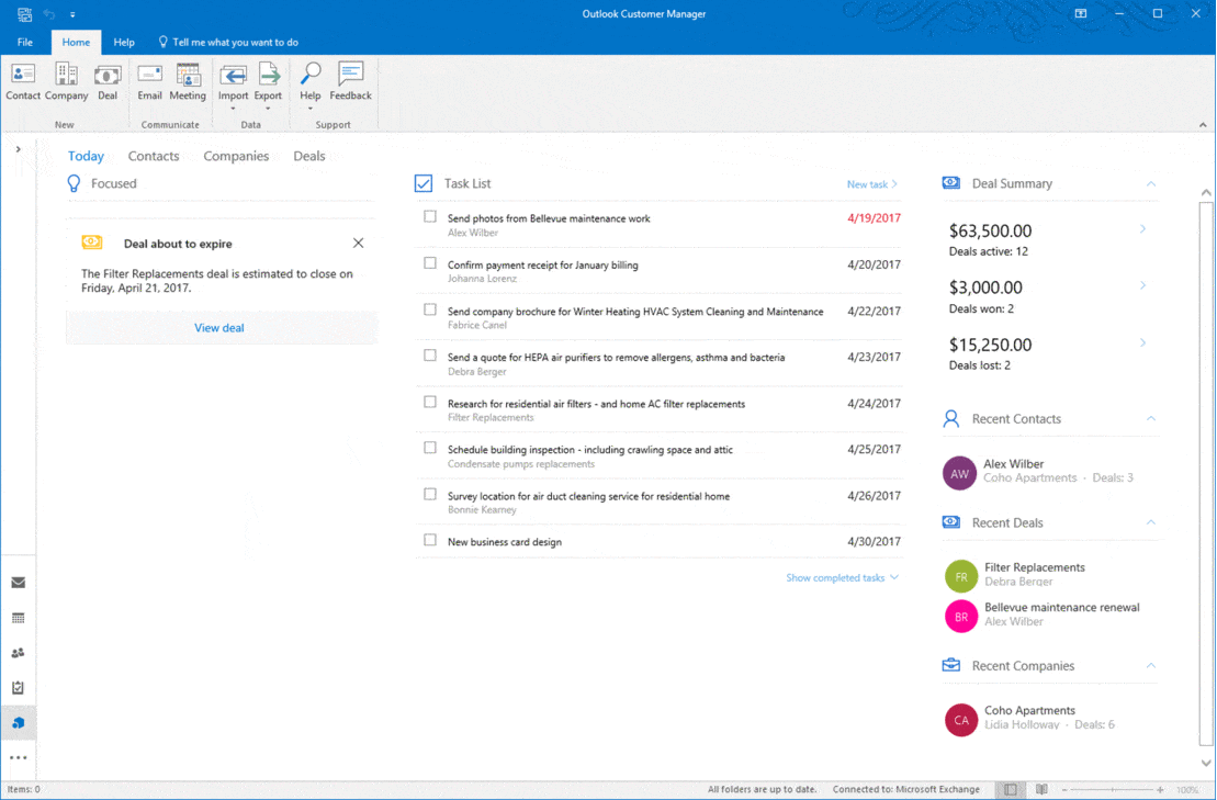 Outlook Customer Manager: automatic reminders for emails enquiries