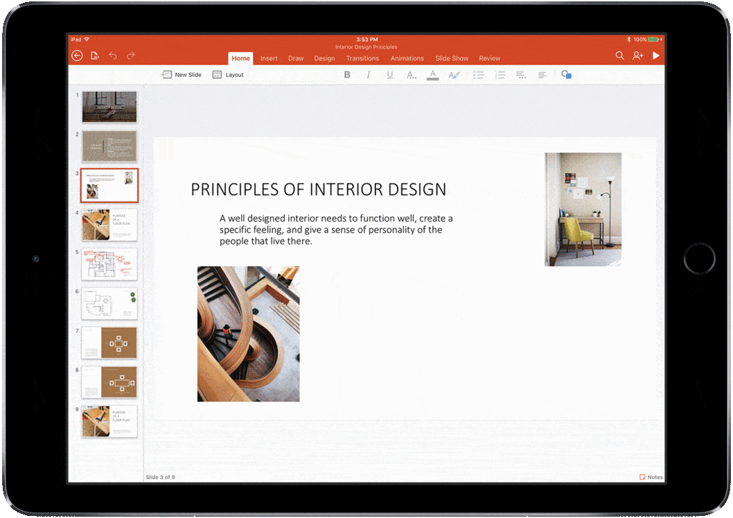 Designer in PowerPoint on iPad