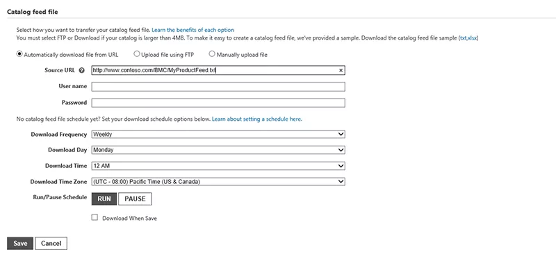 Schedule Autimatic Feed Download in Bing Ads