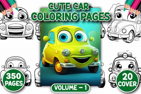 Cute Car Coloring Book Cover - 350 Pages with Playful Yellow Car Illustration