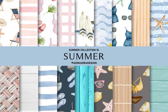 Summer-themed digital patterns collage