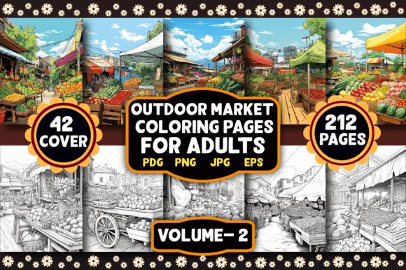 Outdoor Market Coloring Book Cover with vibrant market stalls