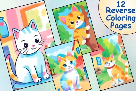 Cute Cats Reverse Coloring Pages Preview
