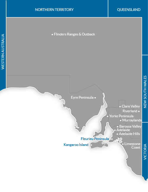 Map of Tourism Regions in South Australia, Australia