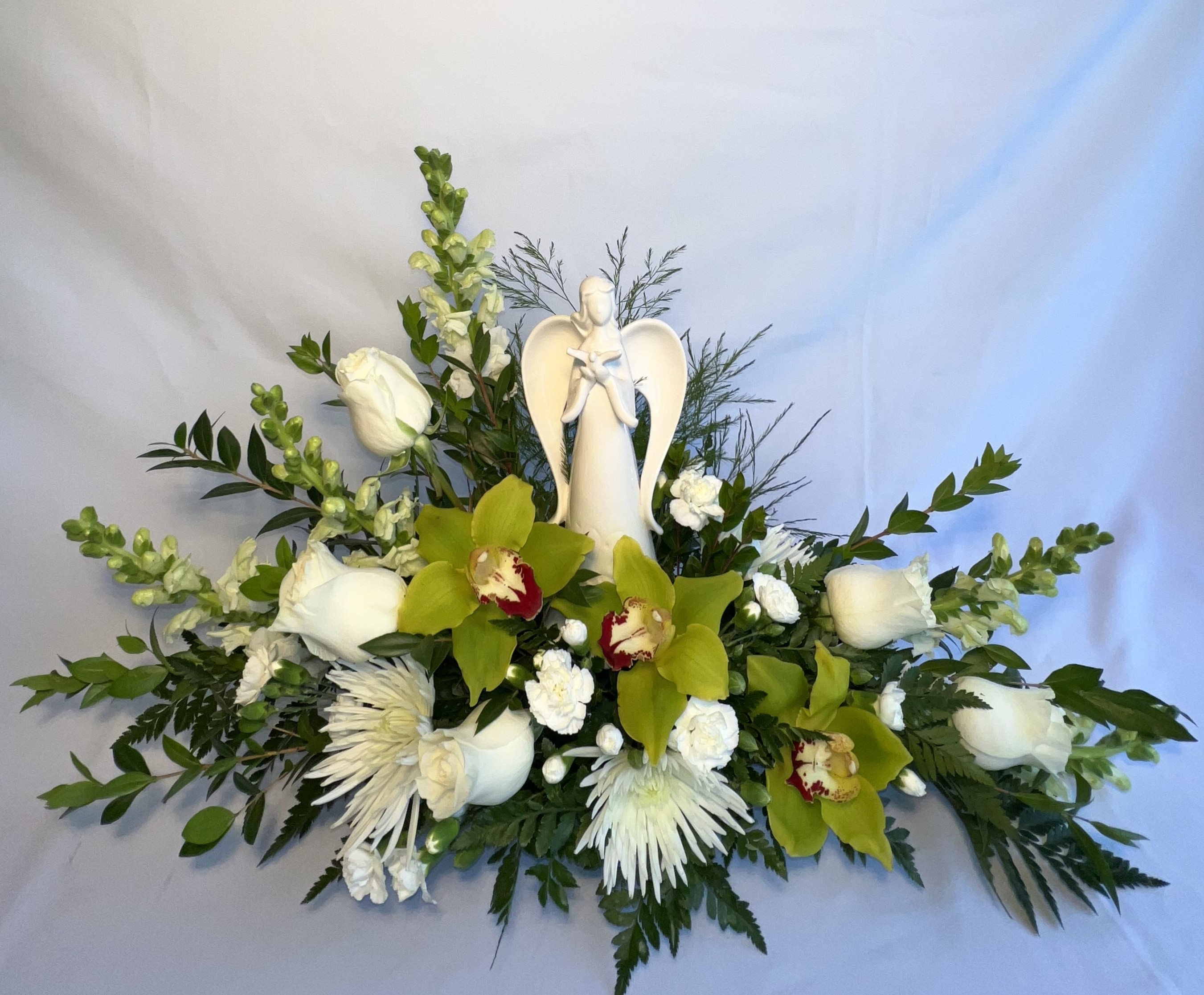 Iris, Roses, and Bells of Ireland Contemporary Piece - Centerville Florists