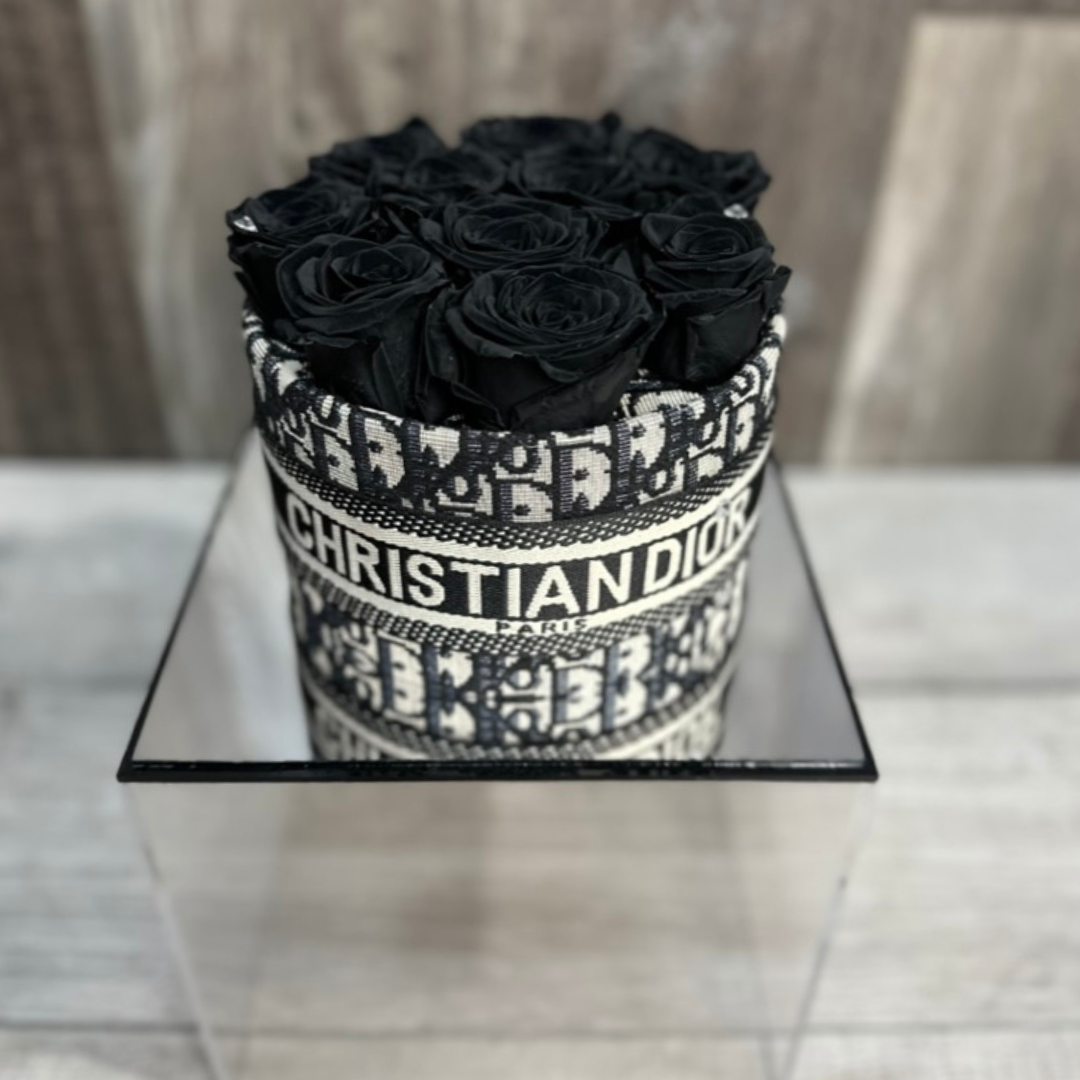 Black glitter roses wrapped in black dior🖤 One of our most popular bo