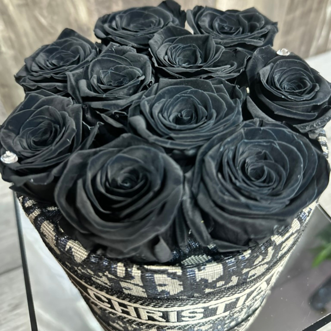 Black glitter roses wrapped in black dior🖤 One of our most popular bo