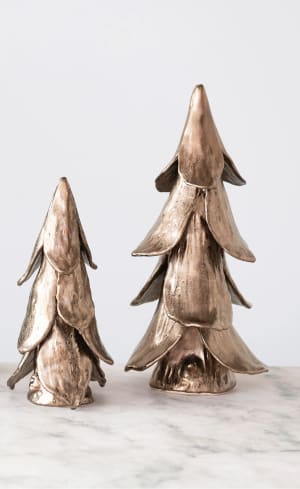 11" Handmade Stoneware Tree, Reactive Glaze, Copper Finish