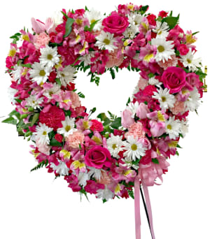 Pink and White Heart FW-611 *EASEL INCLUDED* Flower Bouquet