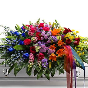 Rainbow Casket Spray Flower Bouquet