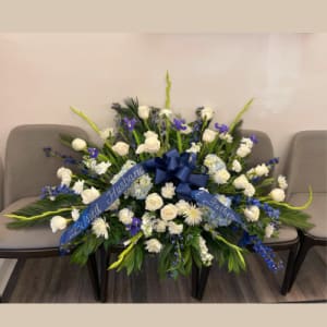 Blue and White Double Casket Spray  Flower Bouquet