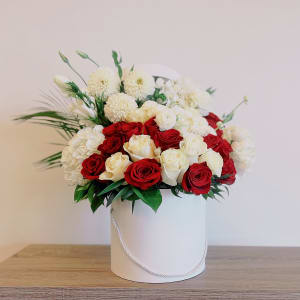 Red and White Custom Floral Box Flower Bouquet