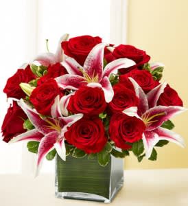 Forever Yours 18 Red Roses & Stargazer Lillies Flower Bouquet