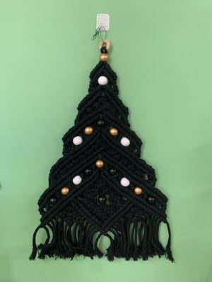 Tree Wall Hanging - Black with Gold and White Beads Flower Bouquet