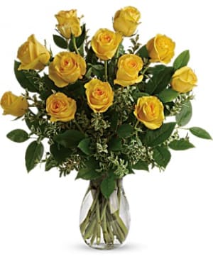 Dozen Beautiful Yellow Roses Arranged Flower Bouquet