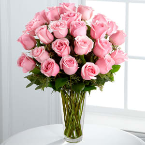Dozen Beautiful Pink Roses Arranged Flower Bouquet